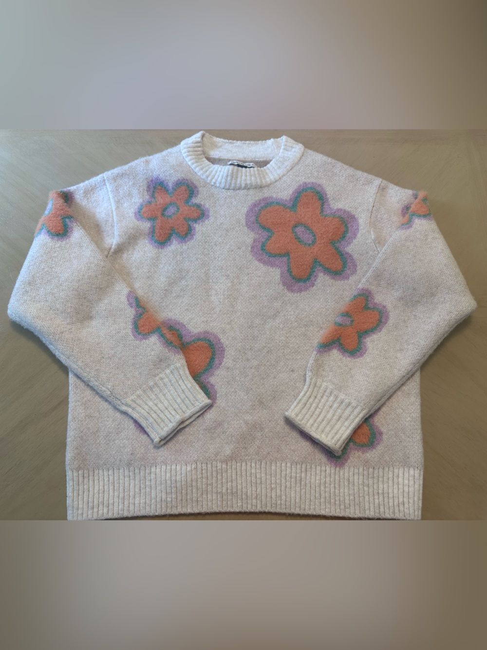 American Eagle Outfitters Creme Floral Crewneck Sweater Women’s Size S